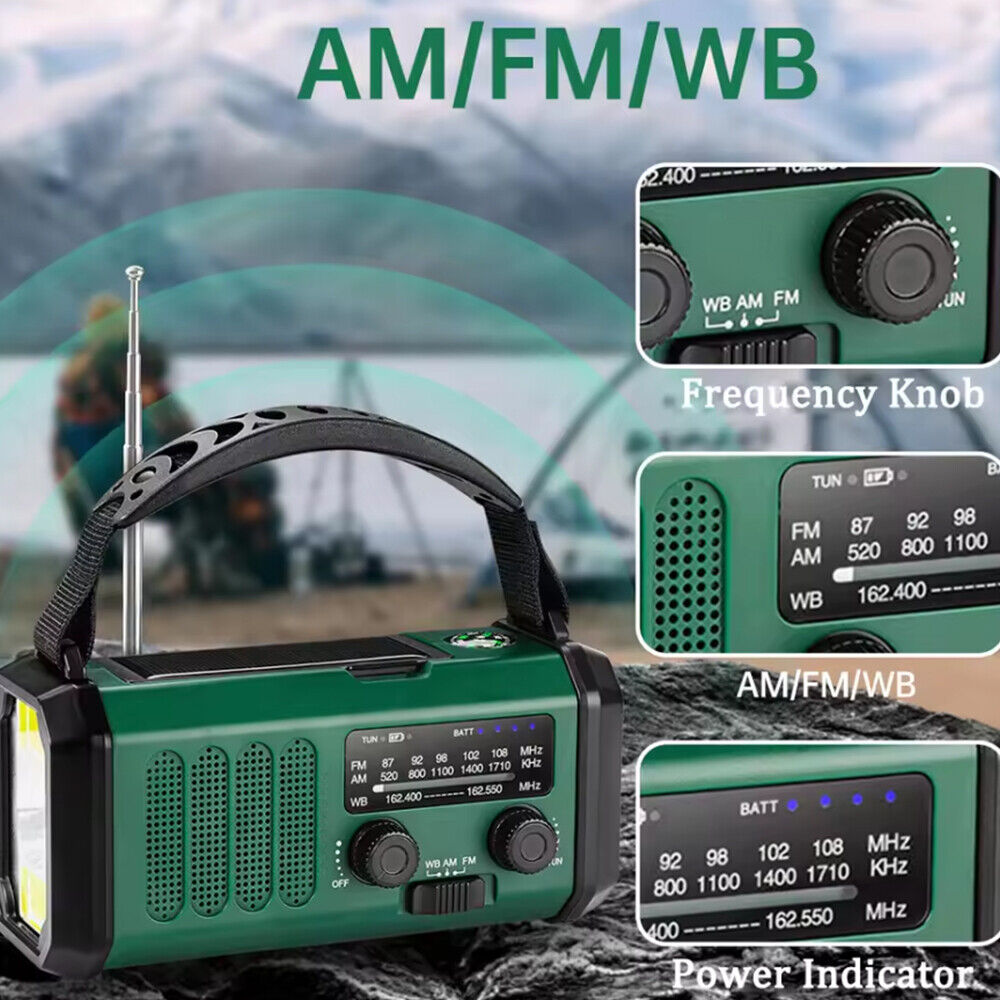 10 0 0 0mAh Wind Up Solar Radio Hand Crank Emergency FM AM USB Charger Led Torch UK