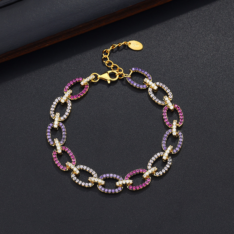 Sterling Silver Rainbow Diamond Gold Vintage Delicate Bracelet