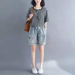 New Summer Denim Shorts For Women With A Loose High Waist - Light Blue - View 1