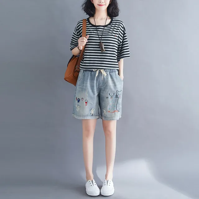 New Summer Denim Shorts For Women With A Loose High Waist Light Blue - Shop at LoveMi