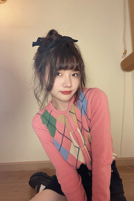 Knitted Cardigan Soft Waxy Fashion Design Western Style Diamond Retro Sweater Jacket