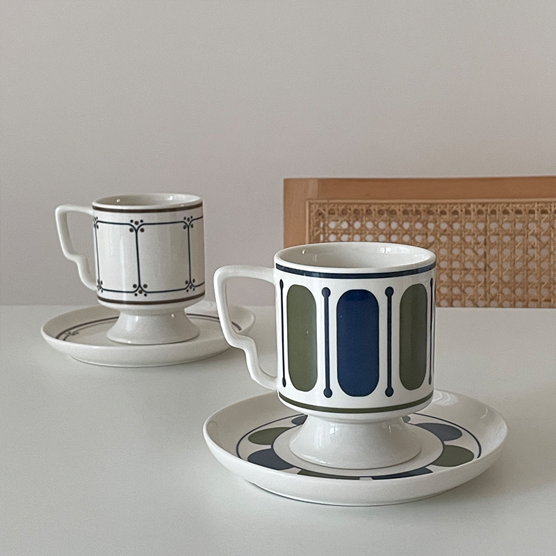 White Jade Retro High Foot Coffee Cup Butterfly Ear Handle