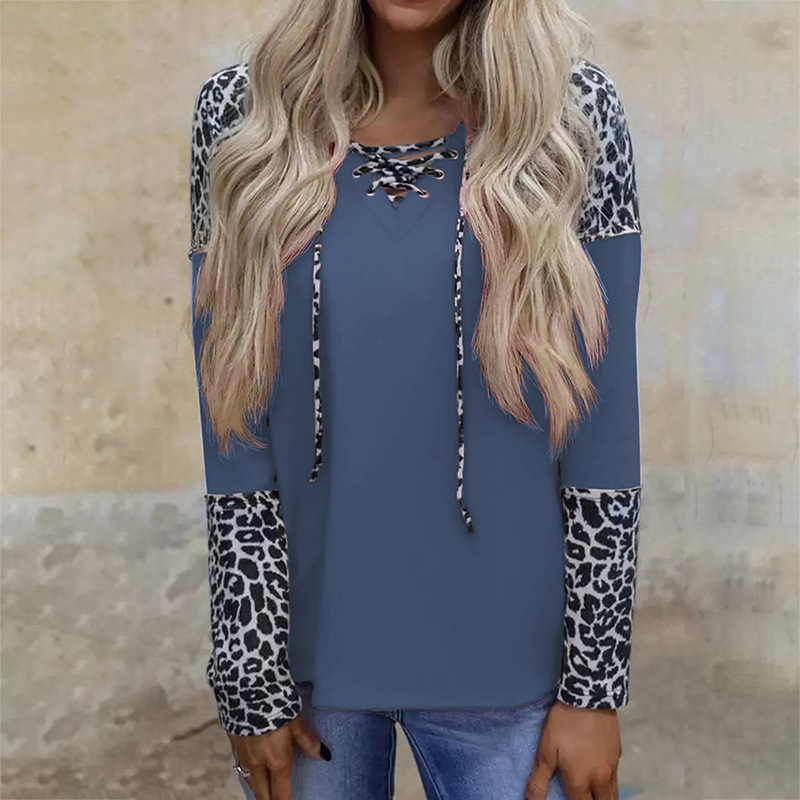 Title 4, Leopard Print Long-Sleeved Stitching Loose Casu...