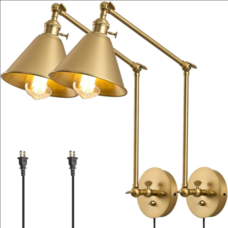 Integrated Airdrop Brass Black  Swing Arm Wall Light – Gold