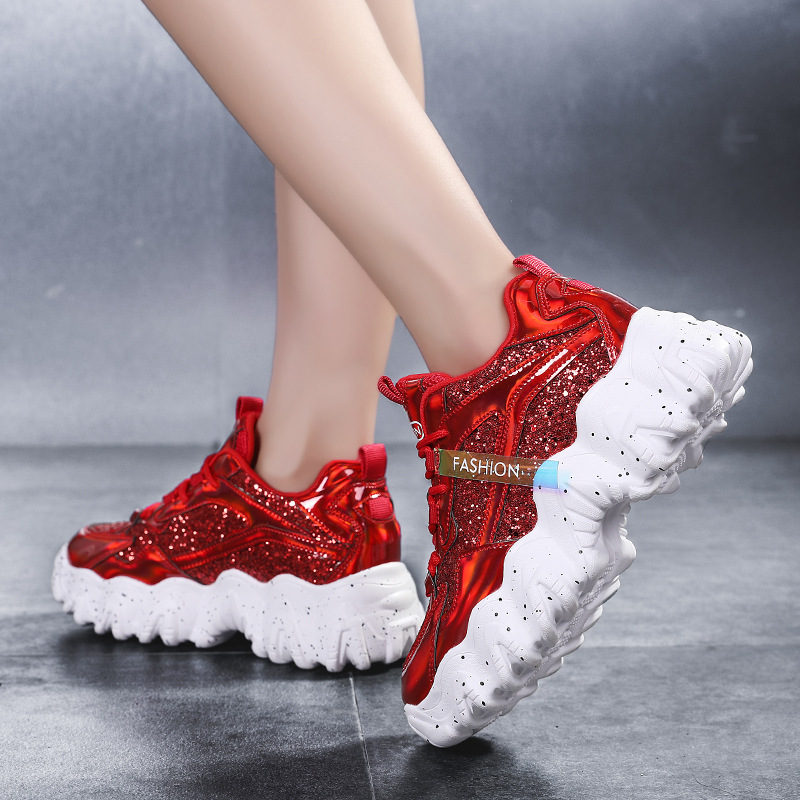 Fashion Sequins Increase Daddy Shoes Platform Casual Sneakers