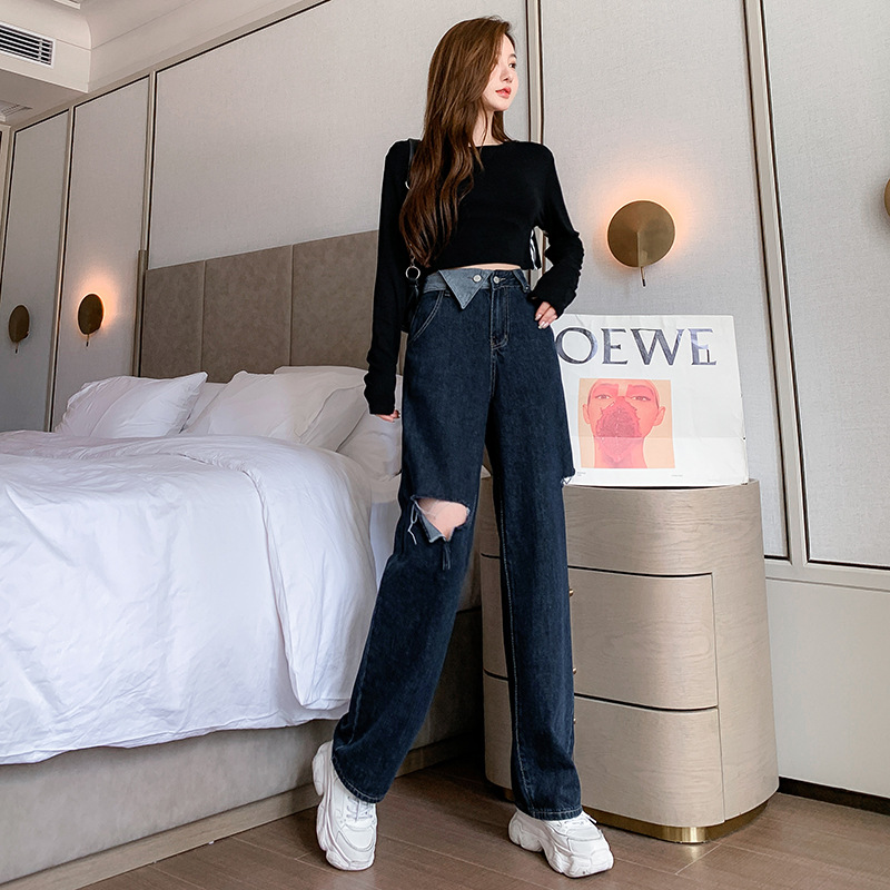 Loose, Draped Straight Leg Hole Mopping Trousers C - Shop at LoveMi