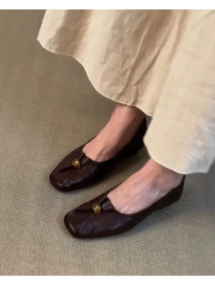 Women Vintage Old Money Ruched Square Toe Mary Janes, Comfort Slip-On Shallow Cut Commuter Pumps