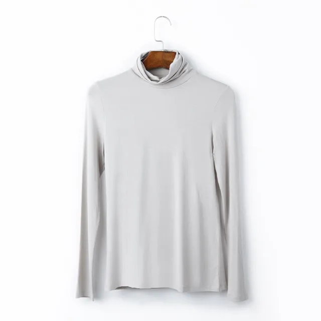 Oversize Women's Long Sleeved T shirt Solid Color High Collar Modal Undercoat Grey - Shop at LoveMi