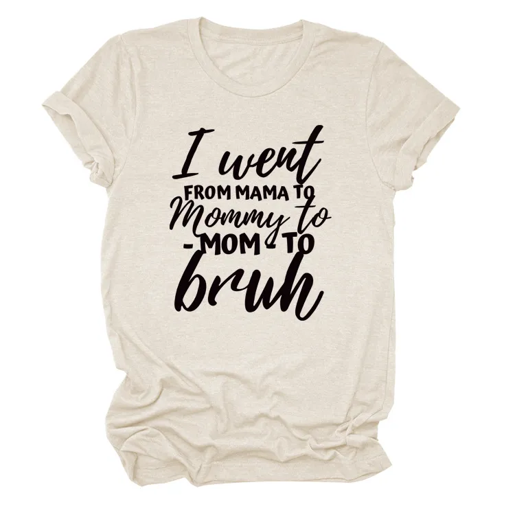Women's Printed Letter Short Sleeves - Sand Black Lettering