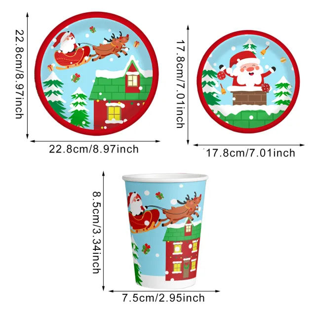 Christmas Paper Plates And Cups Set Decorations For 10 Guests Santa Claus Elk Pattern Plates And Cups For Winter Holiday Christmas Party Decoration... 1Set - Shop at LoveMi
