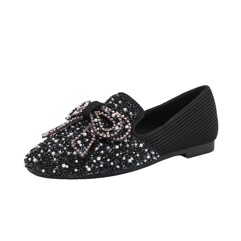 Title 9, Fairy Shoes Pearl Bow Flat Bottom Pumps