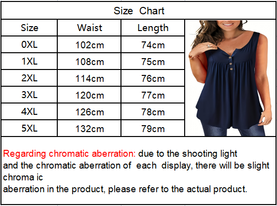 Self-pick-up Women's Plus Size Sleeveless Top V Neck Button Casual T-Shirt - Image 2 of 4