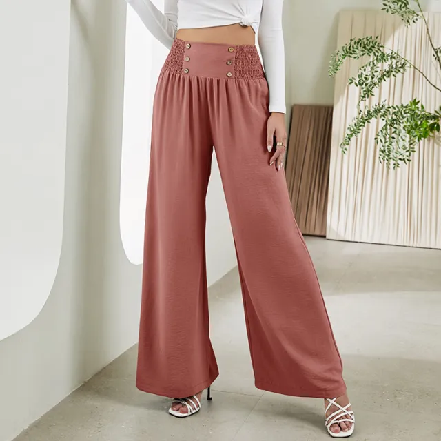 Fashion Straight Wide Leg Pants Elastic High Waist Casual Trousers For Women Pink - Shop at LoveMi