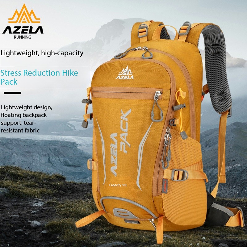 AZELA 30L Orange Hiking Backpack, Durable Outdoor Camping Backpack With Multiple Compartments For Trekking, Travel, Mountaineering