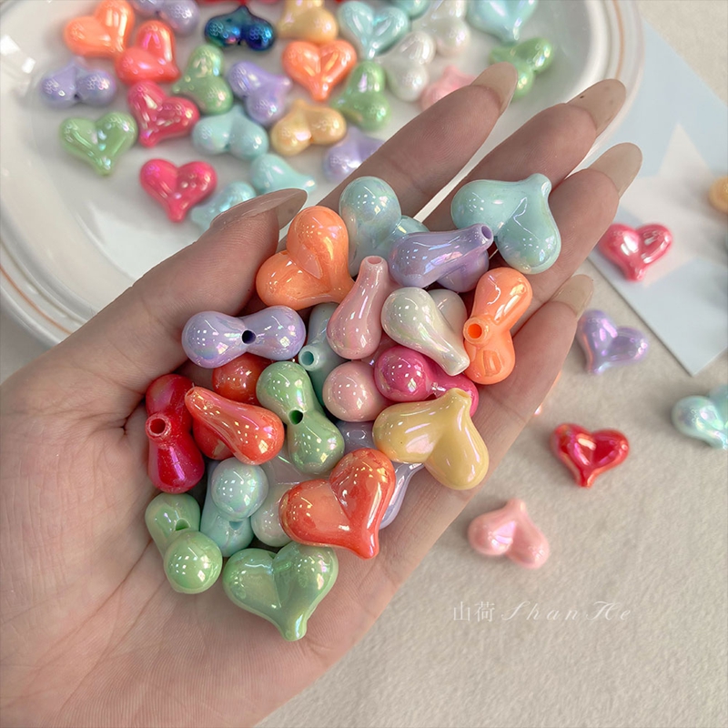 Iridescent Puffy Heart Acrylic Beads, AB Color Bubble Love Charms With Vertical Hole For DIY Jewelry Making, Bracelets, Necklaces & Keychains, Mixed Pastel Colo