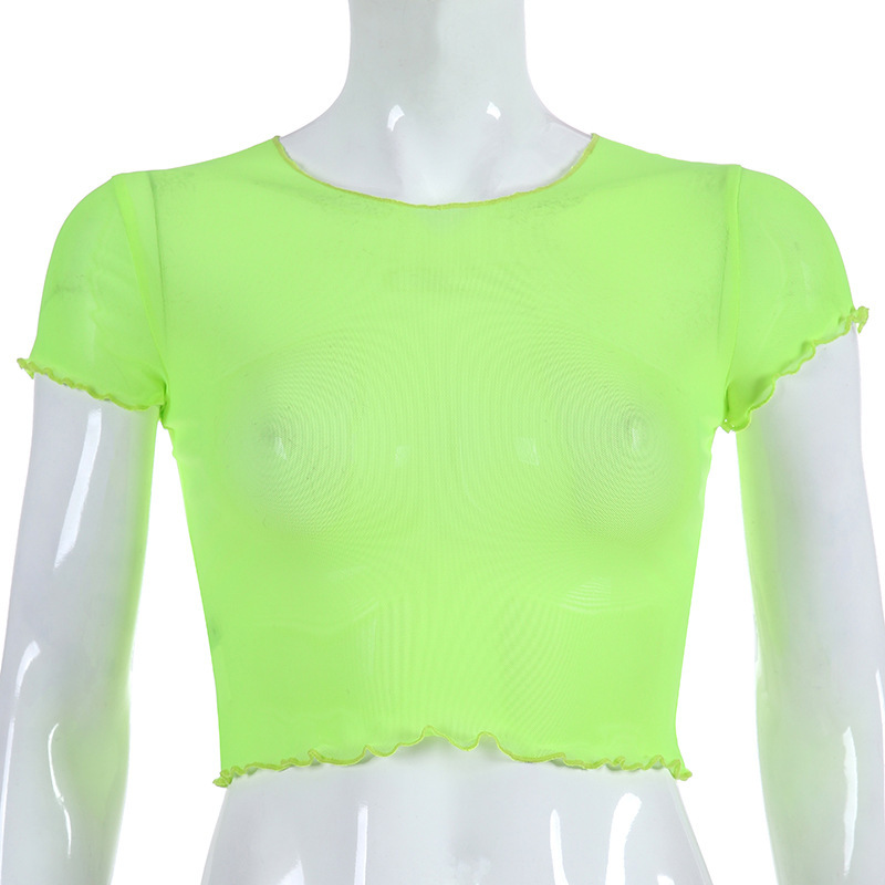 Net Gauze Cropped Short Cut-Out T-Shirt Top