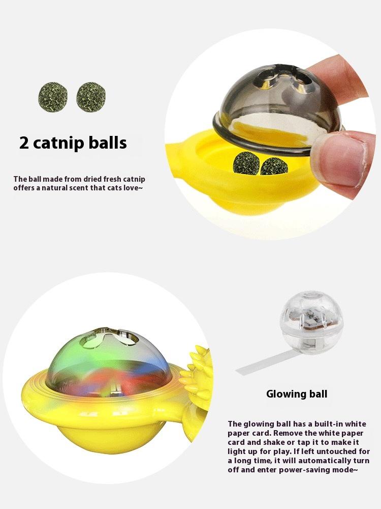 Interactive Windmill Cat Toy With LED Light Ball, Suction Cup, And Catnip Indoor Cat Exercise And Entertainment Set.