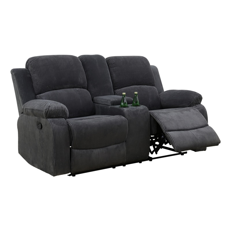 Pickup Only--Dark Grey Corduroy 3-Piece Living Room Recliner Sofa