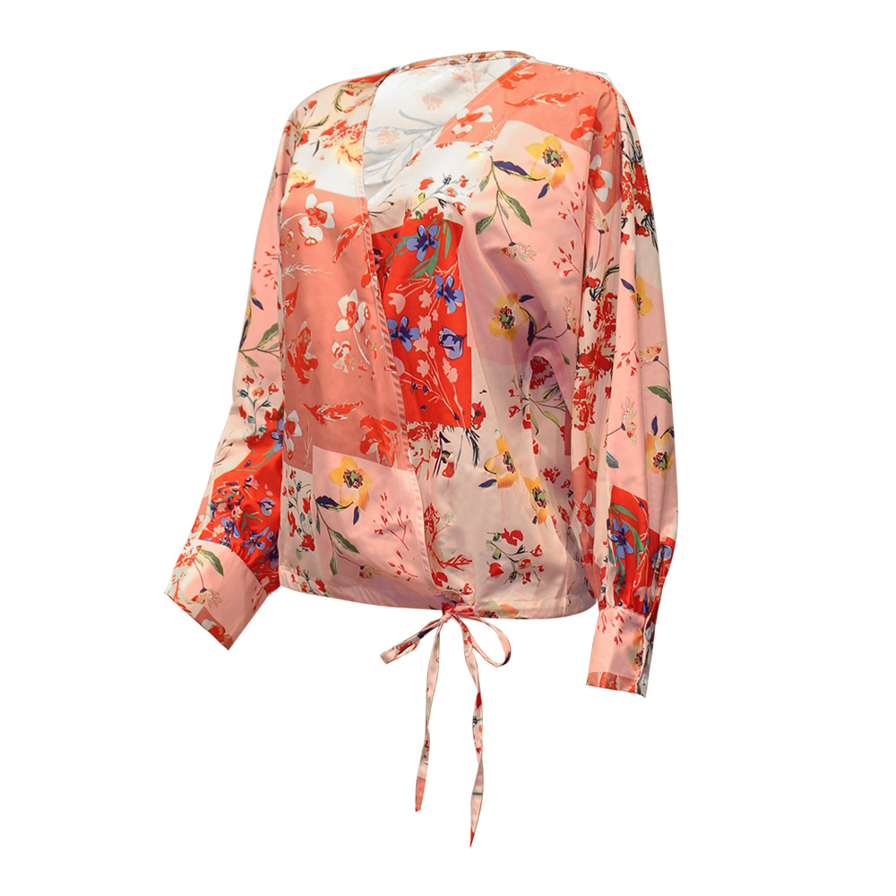 Title 5, European And American Floral V-neck Long-sleeve...