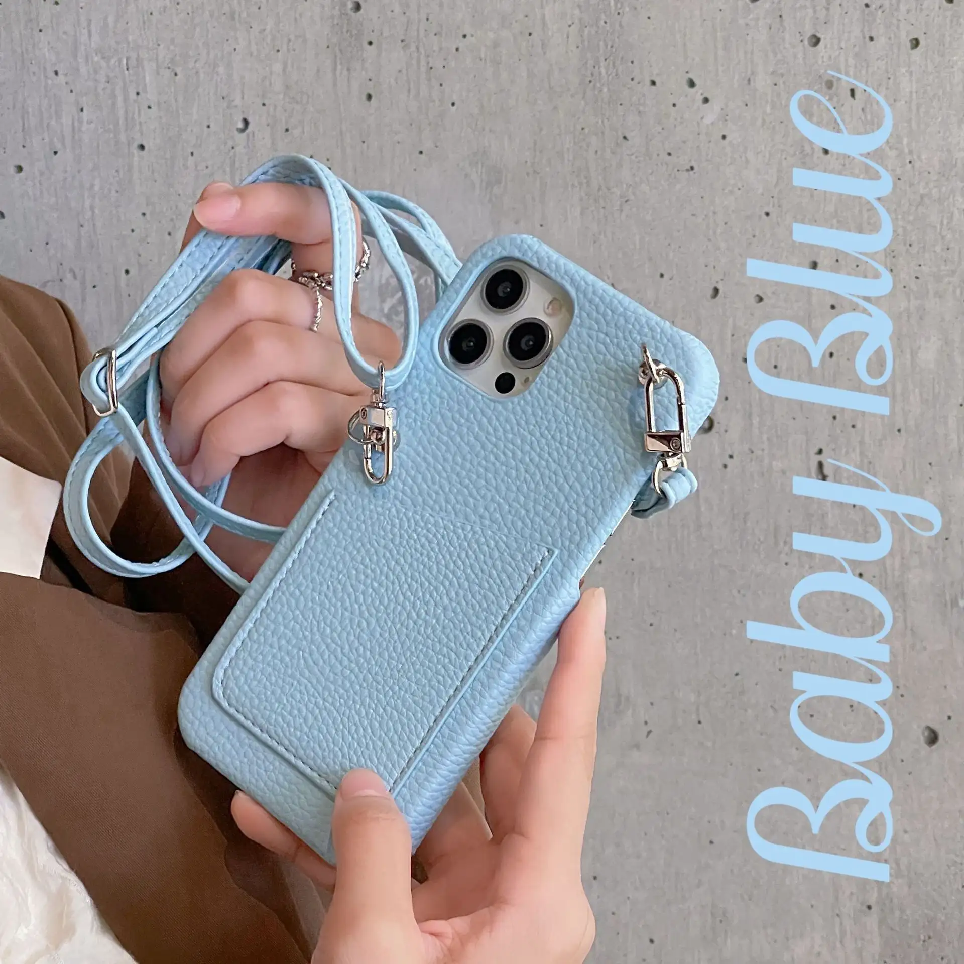 Litchi Pattern Plug-in Card Messenger Rope Mobile Phone Case