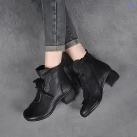 Autumn And Winter New National Style Cowhide Ankle Boots
