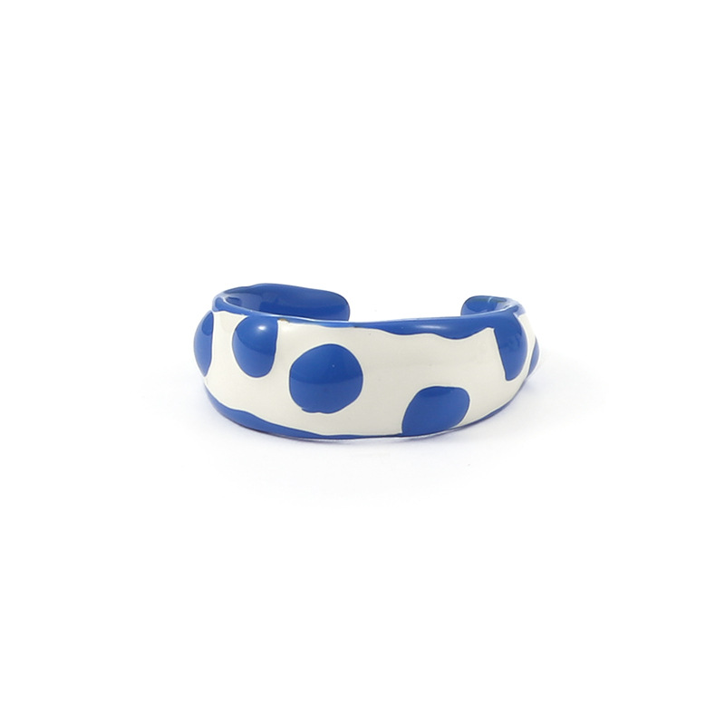 Personality Niche Ink Sense Handmade Dripping Oil White And Blue  Ring Female