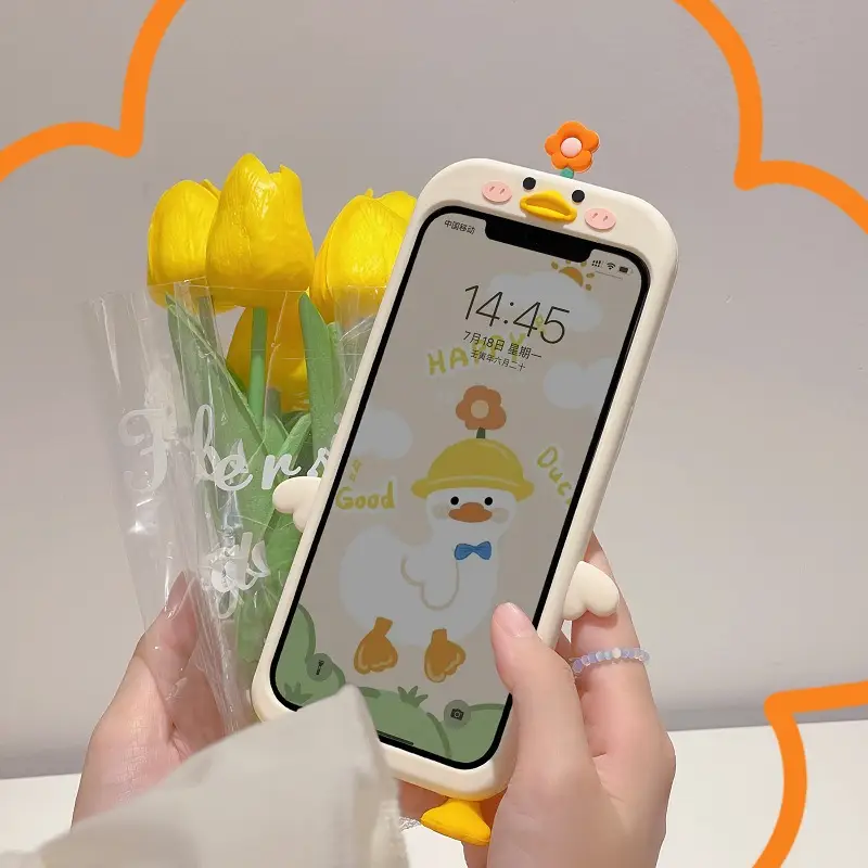 Three-dimensional Flower Duck Soft Silicone Cover Phone Case