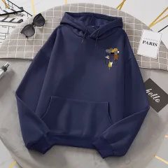 Popular Women's Pocket Cat Fleece Long-sleeved Sweater Hoodie - Navy Blue - View 1