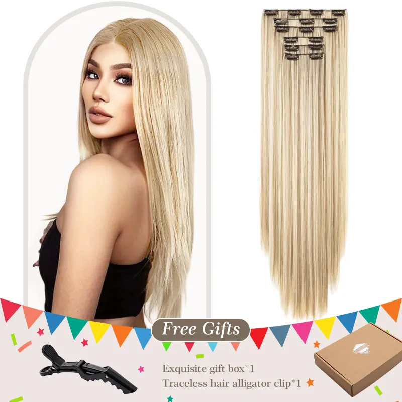 Holdbalance Straight Clip In Hair Extensions 24inch Hair Extensions For Women Long Soft Synthetic Natural Hairpieces - Kimi18613