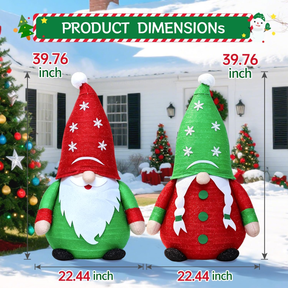 2 Pack 40inch Lighted Christmas Gnomes 3D Yard Art Decoration 2