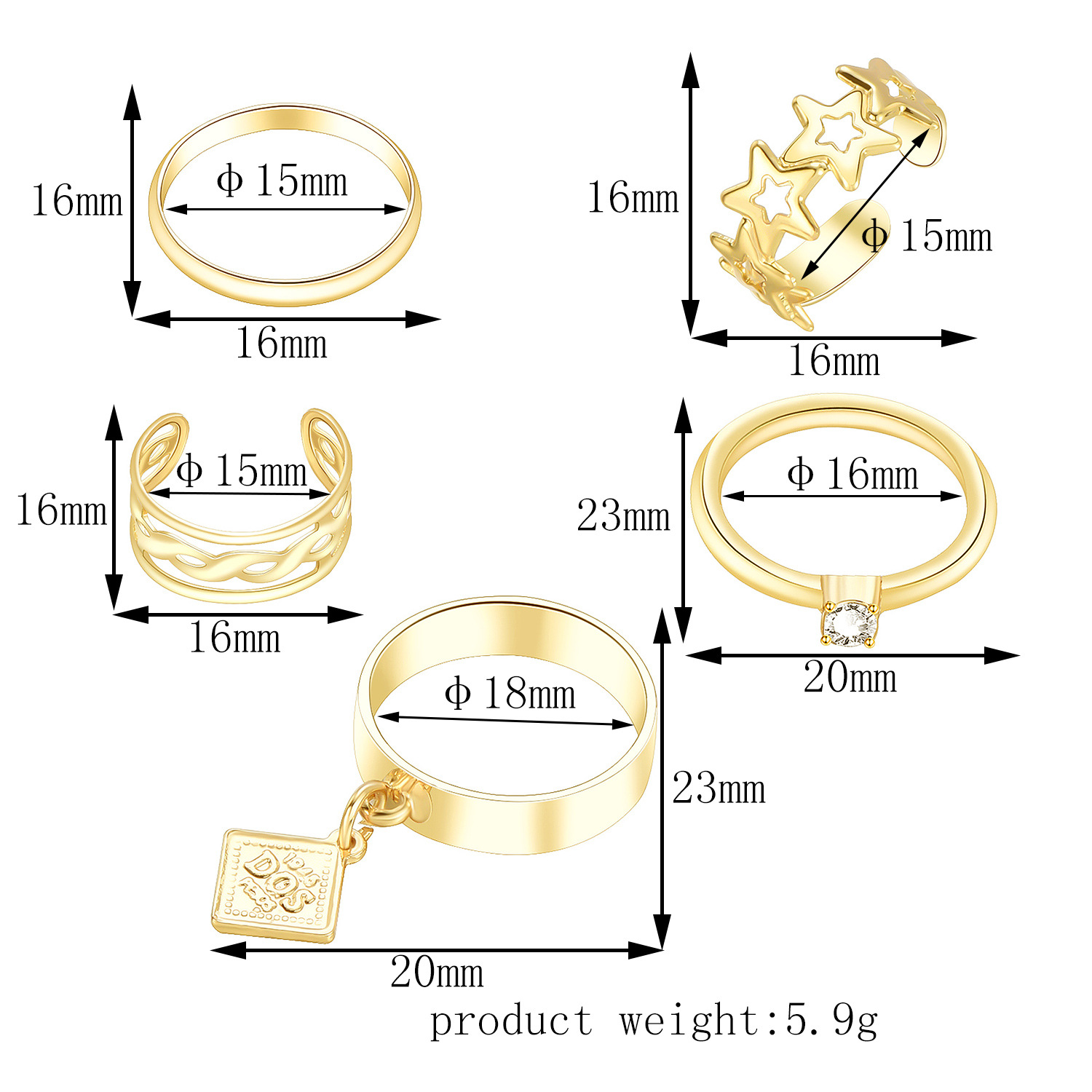 Personalized Coin Tag Ring Hollow Five-pointed Star