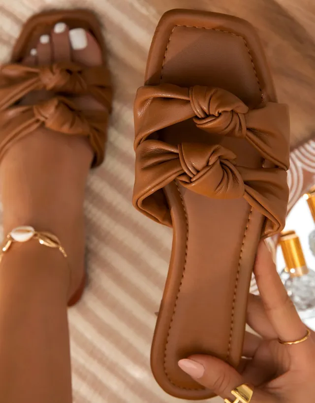 Double Bow Slippers Flat Shoes Summer Outdoor Sandals Non slip Slides Brown - Shop at LoveMi