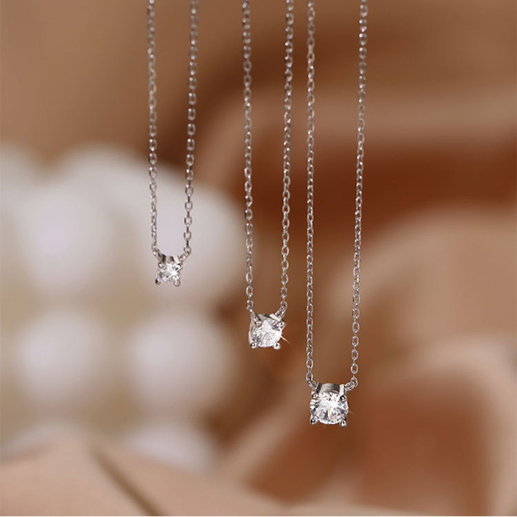 Sterling Silver Zircon Necklace With Diamond Clavicle Chain