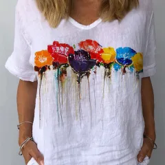 Leisure Round Neck Short Sleeve Digital Printing Slimming - Dx219742-4Xl - View 1