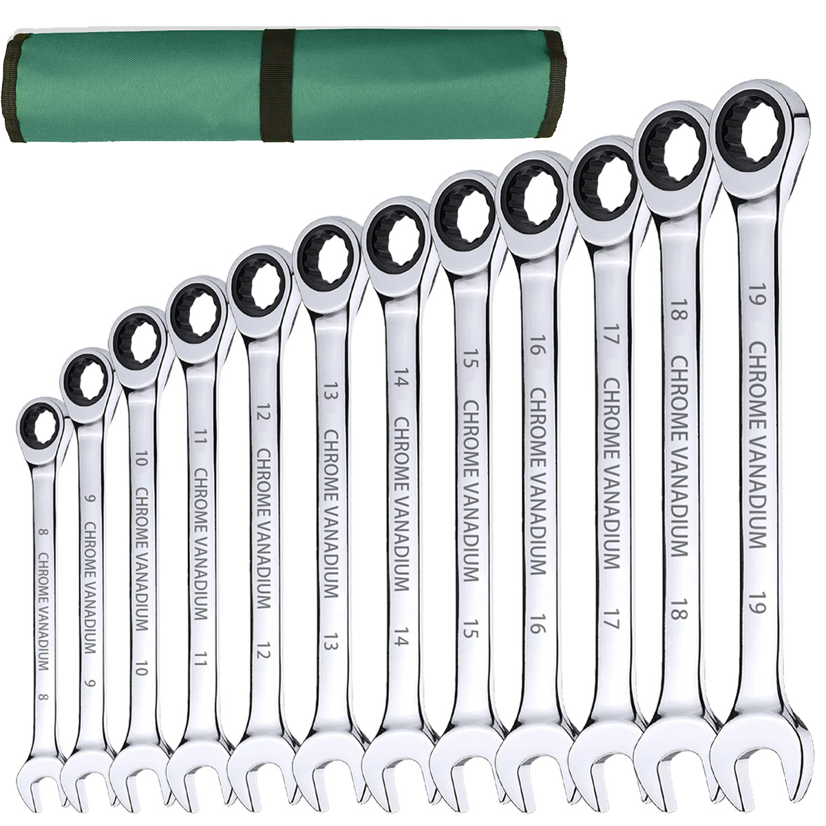 12PCS 72 Tooth Ratchet Spanner Set 8-19MM Fixed Head Combination Wrench Set Tool
