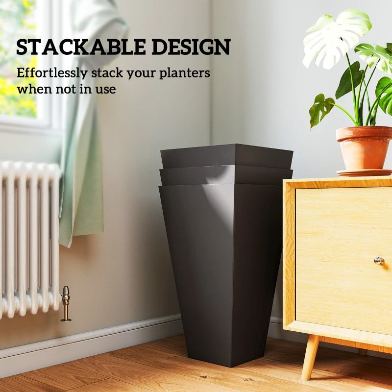 28ft Tall Plastic Planters, Set Of 3, Flower Pot, Anti-crack, Fade-resistant, Square Shape With A Matte Surface