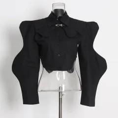 New Fashion Solid Colour Sleeveless Short Style Shirt Personality Careful Machine Set - Black - View 1