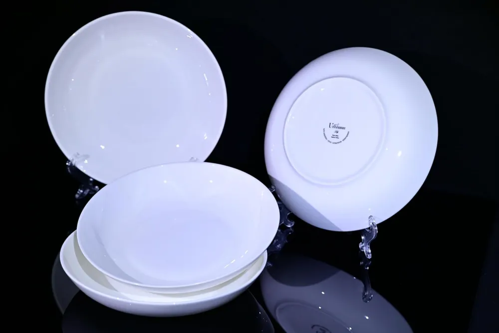 Lily Bone China Dinnerware Set, 4 Pieces, 8.5-inch White Pasta, Salad, Fruit Plate