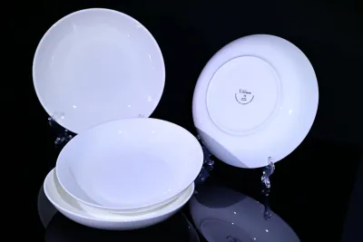 Lily Bone China Dinnerware Set, 4 Pieces, 8.5-inch White Pasta, Salad, Fruit Plate