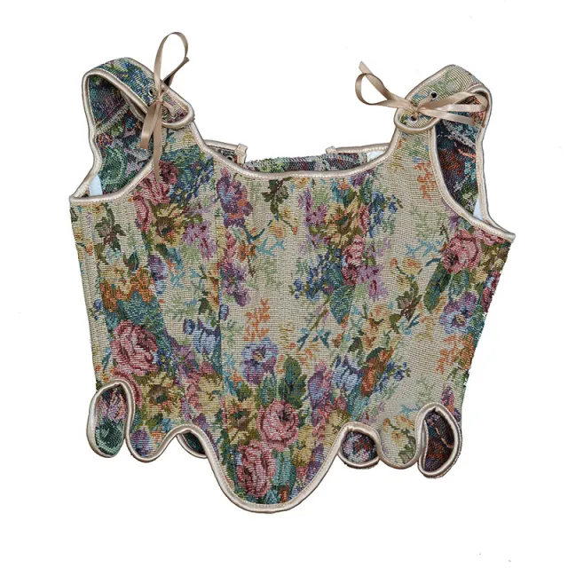 Women's French Peony Retro Vest European And American Style Corset Grey - Shop at LoveMi
