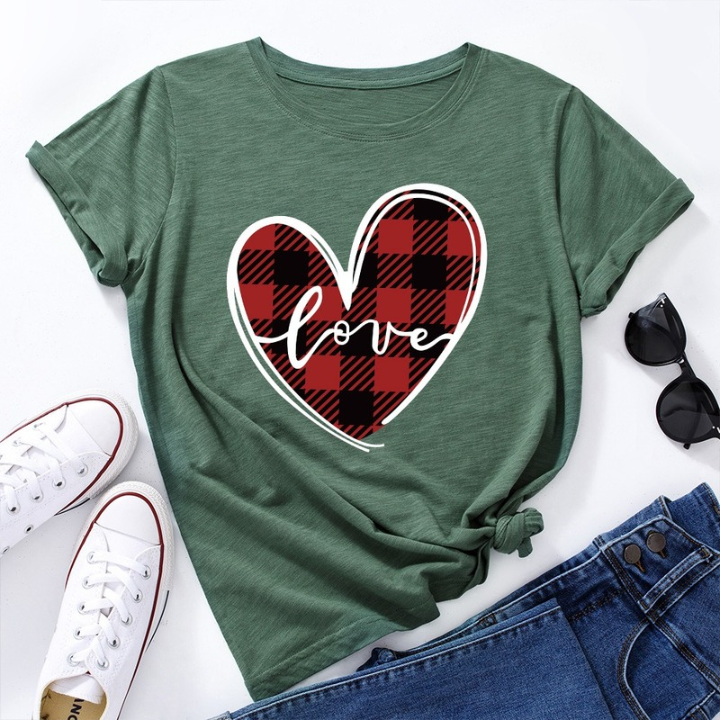 Title 13, Love Print Loose Round Neck Short Sleeve T-shir...