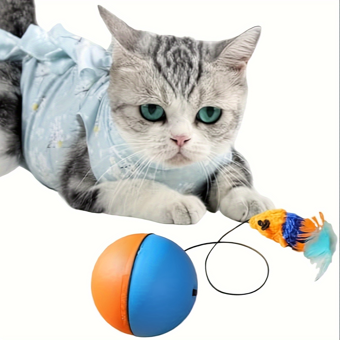 Interactive Cat Toy Ball Plush Mouse Exercise Blue And Orange
