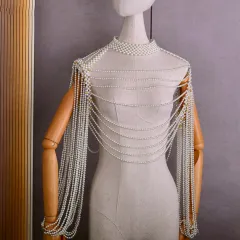 European And American Luxury Beaded Bridal Gown Shawl - White - View 1