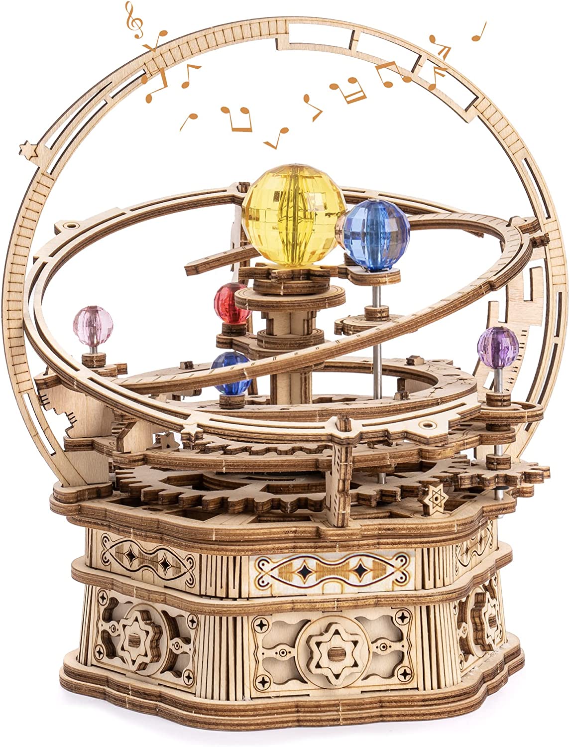 Rokr Rotating Starry Night Mechanical Music Box 3D Wooden Puzzle Assembly Model Building Kits Toys For Children Kids - AMK51