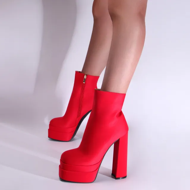 Ladies Ankle Boots Square Toe Double Layer Platform Red - Shop at LoveMi