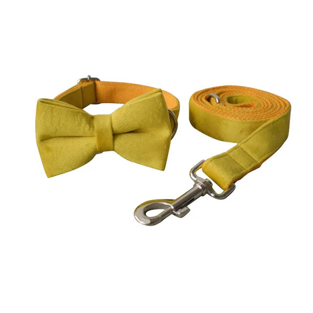 Yellow Fleece Pet Dog Collar Adjustable For Medium To Large Dogs Bow Set - Shop at LoveMi