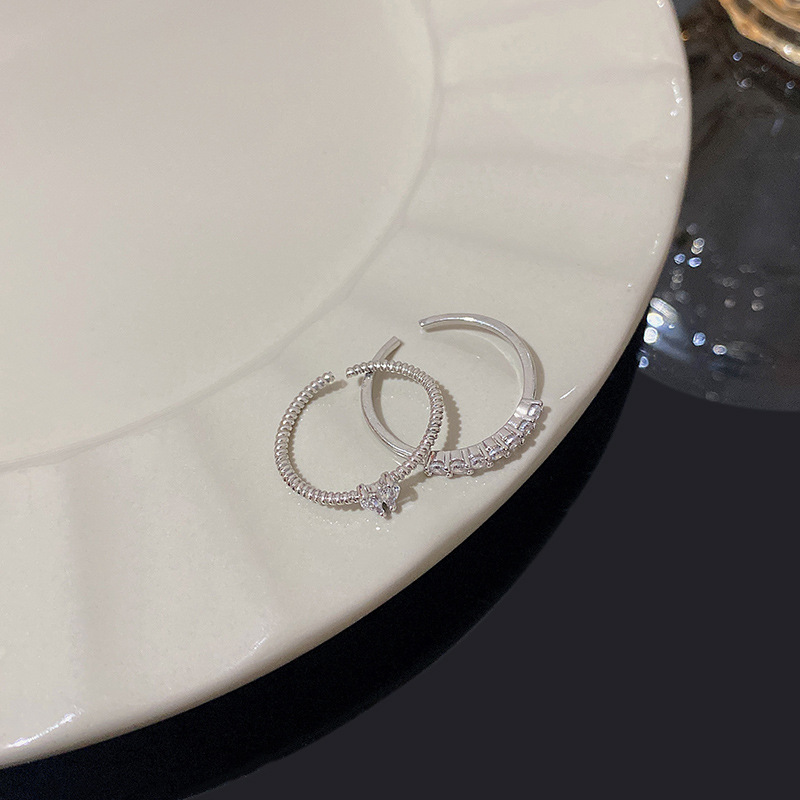 1PCS Ins Style Silver Zircon Ring For Women, Light Luxury Minimalist Design, Adjustable Open Band, Versatile Elegant Jewelry