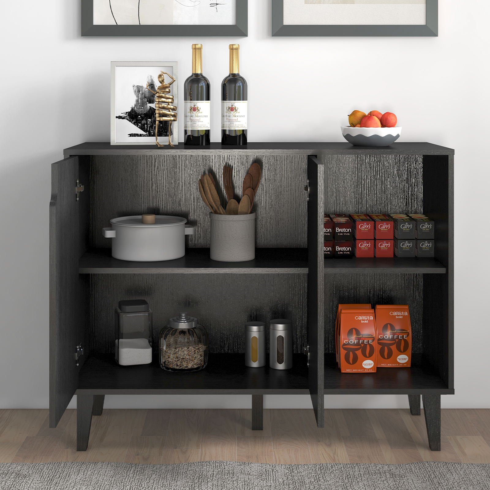 Sideboard Wood Storage Accent Cabinet TV Stand Home Bar Buffet With 2 Doors — image 5