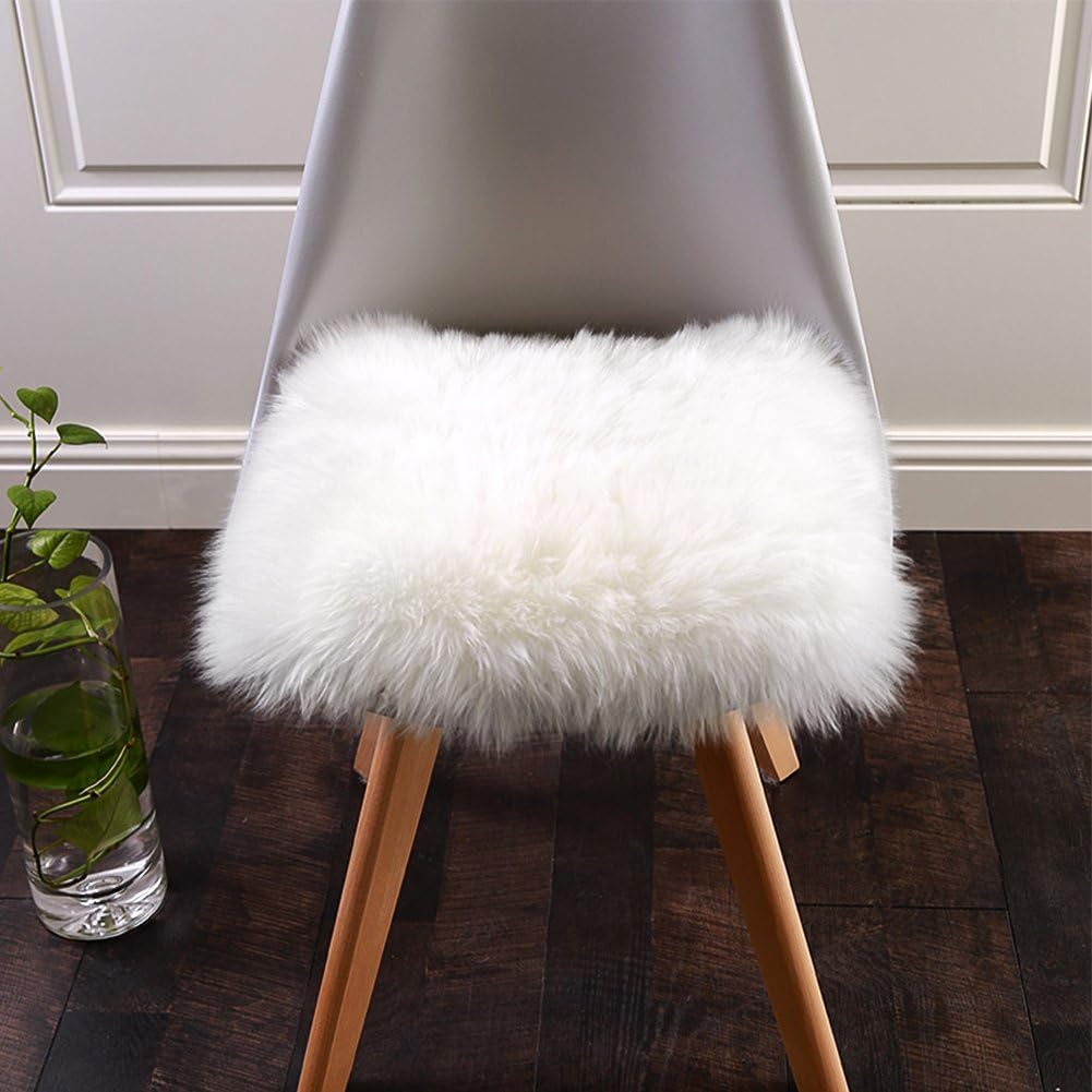 White Faux Sheepskin Throw Rug, Small Fluffy Shag Fur Chair Cover Pad For Living Room, Bedroom, Dorm And Home Decor