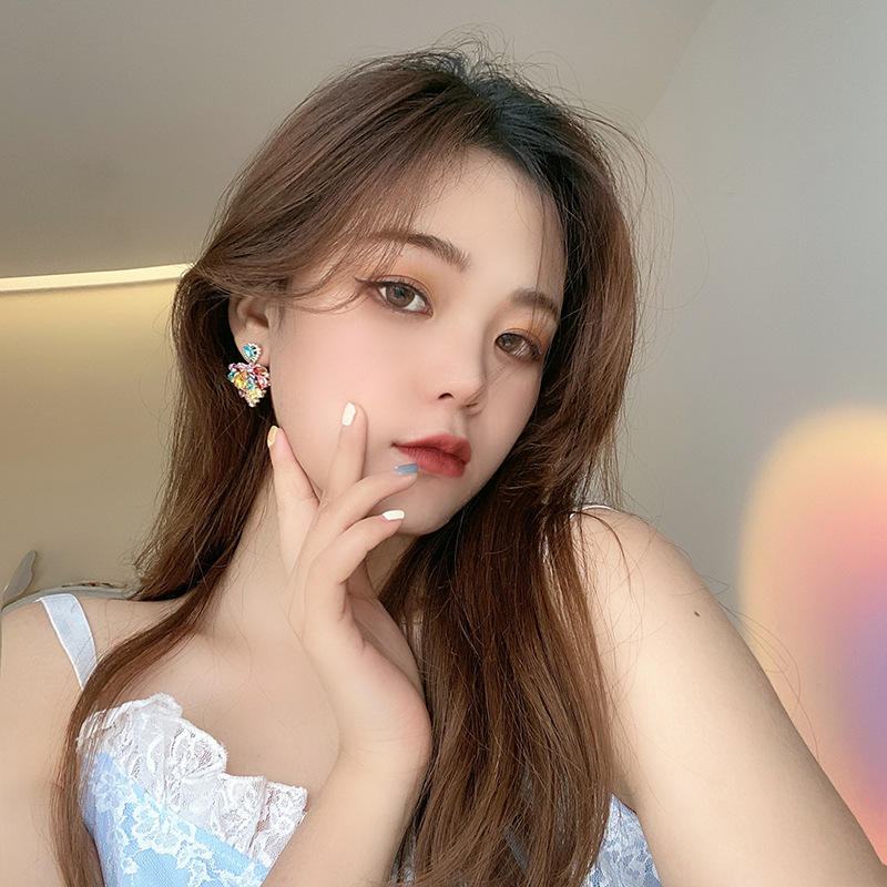 Silver Needle Vintage Color Inlaid Rhinestone Love Drop Earrings